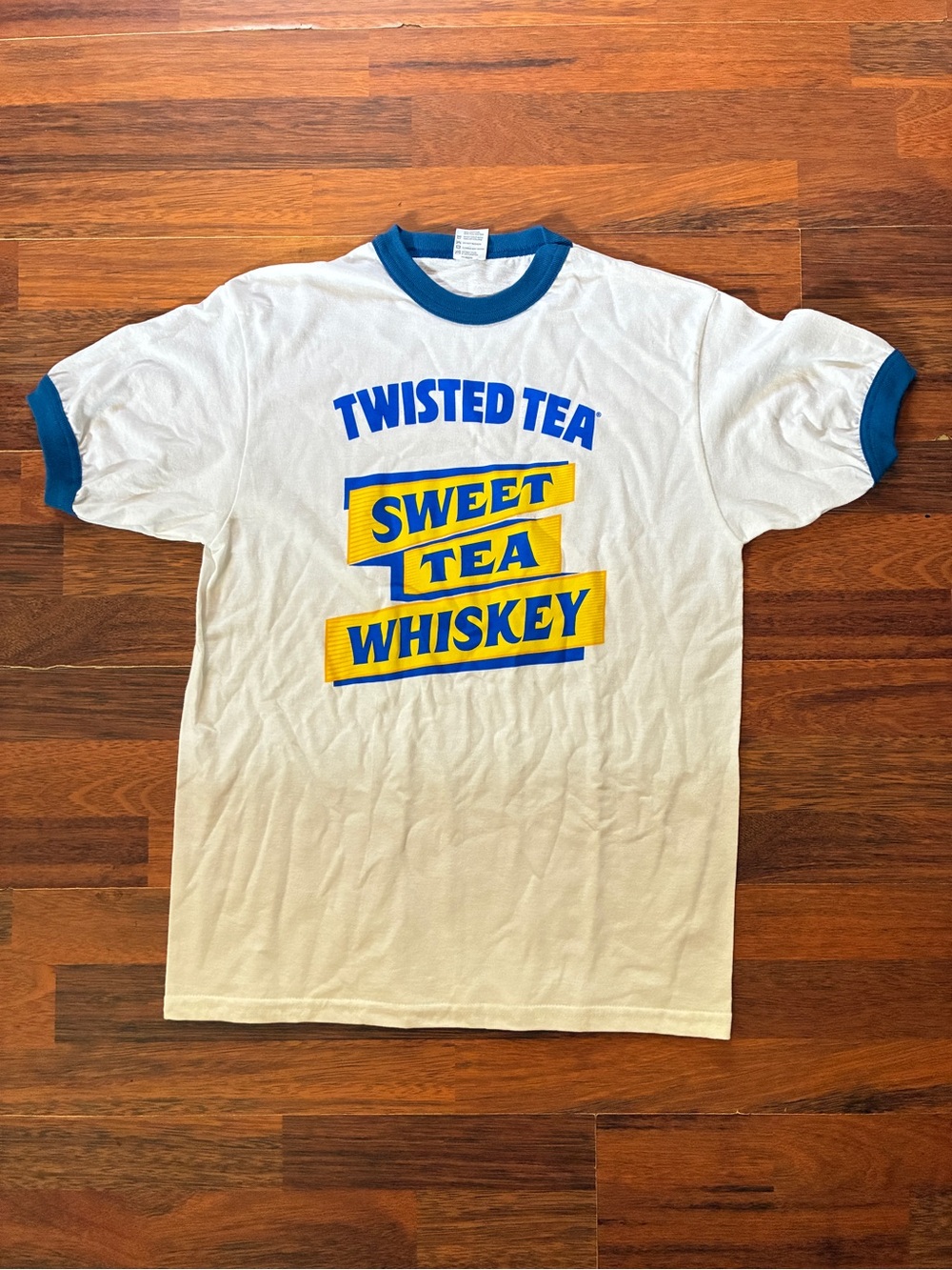 Augusta Sportswear White Ringer Tee with Blue Trim and Yellow/Blue Graphic
